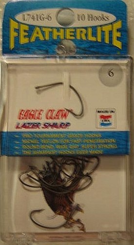 Eagle Claw FeatherLite Lazer Sharp Fishing Hooks - Size 6 Image Eagle Claw FeatherLite Lazer Sharp Fishing Hooks - Size 6
