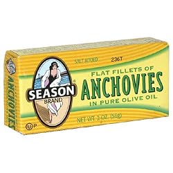 Season Flat Anchovies in Olive Oil, 2-Ounce Tins (Pack of 25)