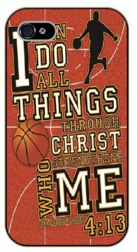 iPhone 5C Bible Verse - Basketball theme. I can do all things thru Christ. Philippians 4:13 - black plastic case / Verses, Inspirational and Motivational, sports