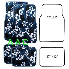 A Set of 4 Universal Fit Hawaii Hibiscus Carpet Floor Mats for Cars / Truck - Blue
