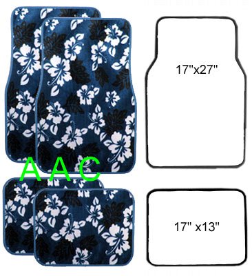 A Set of 4 Universal Fit Hawaii Hibiscus Carpet Floor Mats for Cars   Truck   Blue
