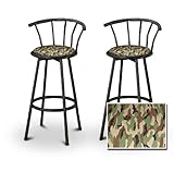2 Army Hunting Camouflage Fabric Black Swivel 29" Barstools