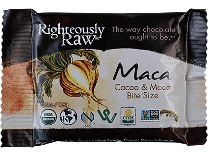 RIGTHEOUSLY RAW ORGANIC CHOCOLATE MACA BITE SIZE, 16 - 0.35 OUNCE