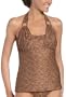 Anne Cole Women's Mozambique Heathered Metallic Buckle Bandeau Halter Tankini,Tiger'S Eye,Small