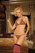 Elegant Moments Striped string bra & tie side thong & matching stockings 1407