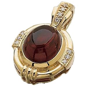 14kt Yellow Gold Mozambique Garnet Cabochon and Diamond Pendant