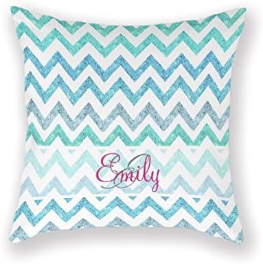 Personalized Throw Pillow Case White Teal Chevron Pattern Original Cute Throw Pillow Shell Cotton Polyester Square Pillowcase For Sofa Home Decorative Cushion Cover 20 X 20 Inches Two Sides Print