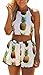 Handu Women's Summer Sleeveless Pineapple Printing Backless 2 piece Shorts Jumpsuits