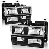 88-02 Chevy/GMC C10 Truck Black Housing Headlight + Bumper Parking Light 4PC Combo Set