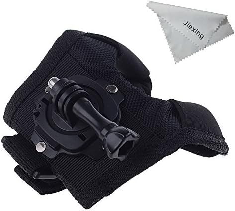 Jiexing Rotate 360 Glove-style Elastic Velcro Wrist Strap Band Hand Arm Mount for Gopro Hero 4 3+ 3 2 1 - Black (360 Rotation Gopro Glove)