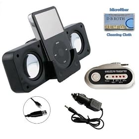 Portable speaker (Black) + FM Transmitter for iPod Classic Touch Video Nano Shuffle and iPhone Incl. DBROTH Microfiber Cleaning cloth