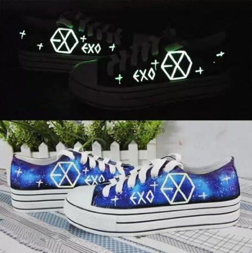 EXO Kpop SBS fluorescent Shoes canvas board shoes custom made accessories merchandise Sehun Luhan Tao Do Baek Hyun WOLF88 Grow xoxo (Style A, Girl size  US 8.5)
