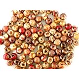 50 HANDMADE ASSORTED DESIGN 10MM ROUND WOODEN BEADS!