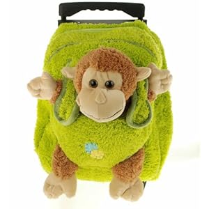 Kids Green Rolling Backpack With Monkey Stuffie -Affordable Gift for your Little One! Item #DKKI-8095G