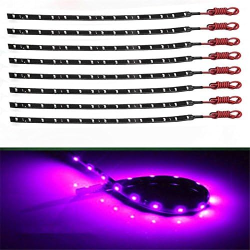 GQE LED Car Strip 30cm 15SMD 3528 Waterproof HighPower 12V Daytime Running Light Auto Decorative Flexible Strip Light DRL (5 pcs, Purple)