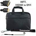 Samsung N120 Netbook Black Luxurious Netbook Carrying Bag with Shoulder Trap + DVI to HDMI 10FT Cable + Determination Hand Strap