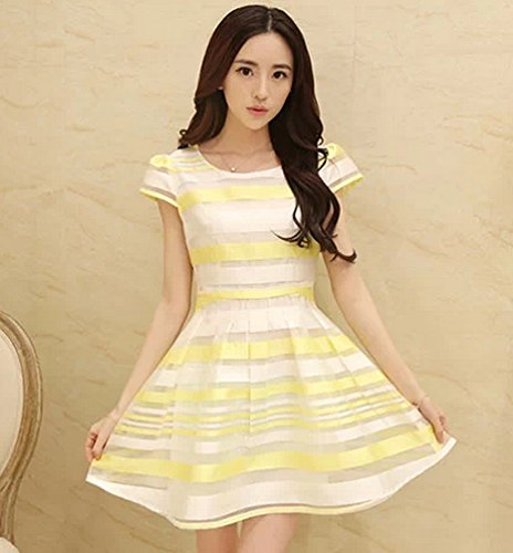 ボーダー柄ワンピース　黄　[ノーブランド]