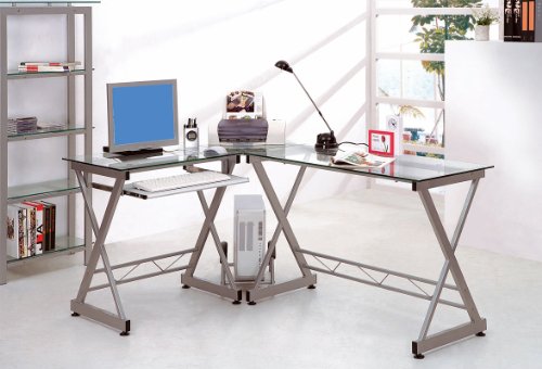 SixBros. Computer Desk - PC Workstation - Office Desk - Clear Glass - CT-3802/45