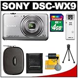 Sony Cyber-Shot DSC-WX9 16.2 MP Digital Camera (Silver) with 4GB Card + Cas ....