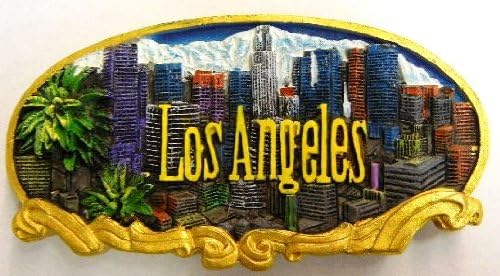 3D Ceramic Oval Los Angeles Skyline Magnet