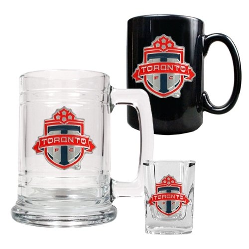 Sports MLS TORONTO TORONTO FC 15oz Tankard, 15oz Ceramic Mug & 2oz Shot Glass Set - Primary Team Logo/Clear Glass/Black Ceramic Sports MLS TORONTO TORONTO FC 15oz Tankard, 15oz Ceramic Mug & 2oz Shot Glass Set - Primary Team Logo/Clear Glass/Black Ceramic