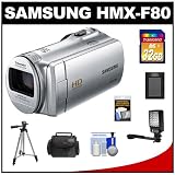 Samsung HMX-F80 Flash Memory HD Digital Video Camcorder (Silver) with 32GB Card + Battery + Tripod + LED Light & Bracket + Case + Accessory Kit