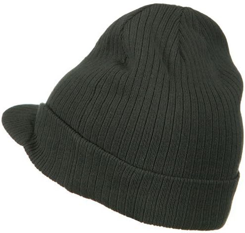 Big Knit Ribbed Beanie with Visor - Charcoal
