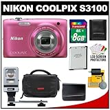 Nikon Coolpix S3100 14.0 MP Digital Camera (Pink) with 8GB Card + Battery + ....