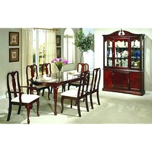 7pc Queen Anne Style Cherry Finish Dining Table and Chair Set by
