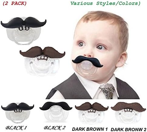 (2 PACK) The Best Mustache Pacifier For Baby With High Quality (Various Styles / Colors) - A Funny Toys And Good Night's Sleep With Brown & Black Cute Pacifier For Newborn, Toddler, Boys And Girls (From 0 - 3 months, 3 - 6 months, 6 - 12 months, 12+) With Special Beautiful Design - Ideal Gift For Your Lovely Baby (Black 1 - Dark Brown 1)