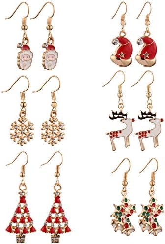 MODEBOX Women's Christmas Dangle Earrings Girls Fashion Cute Stainless Steel Ear Ring Set (6 Pairs) Color Chirstmas Earring1
