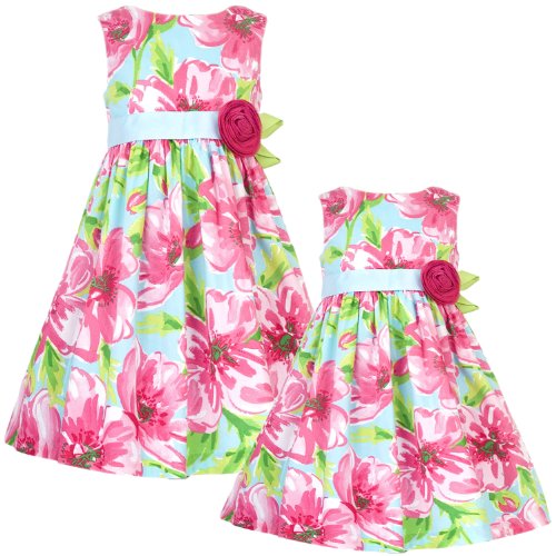 Rare Editions GIRLS 2T-6X FUCHSIA-PINK BLUE GREEN BOLD FLORAL PRINT Special Occasion Wedding Flower Girl Party Dress Discount