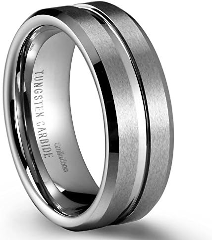 Sale! SmileZone 8mm Men's Tungsten Ring Wedding Band Comfort Finish High Polished Center / Matte Finish Size 9.5