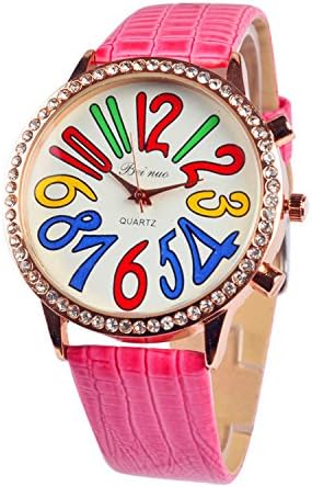GLucky Time Quartz watch women watches Leather strap Rhinestone Digital dial wristwatches Popular Dress Clock gift table