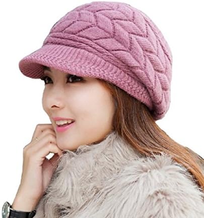 Trendy Warm Women Hat Winter Knitted Hats Rabbit Fur Cap (2 Purple)
