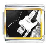 Black Electric Guitar Musical Italian Charms Bracelet Link