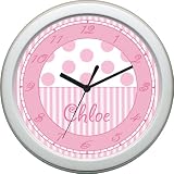 Soho Stripes and Dots Nursery Clock ~ Pretty in Pink ~ Free Personalization