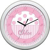 Soho Stripes and Dots Nursery Clock ~ Pretty in Pink ~ Free Personalization