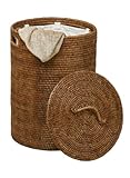 IMAGE OF Seville Classics Hand Woven Round Rattan Hamper, Teak, 16 by 23-1/2-Inch
