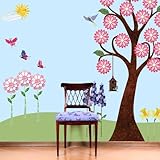 IMAGE OF Flower Wall Stickers for Girls Room - Repositionable & Removable Garden Wall Decals for Girls Room Wall Mural