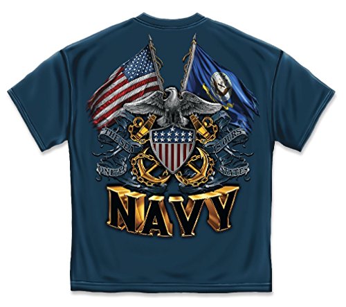 Navy T-Shirt Double Flag Eagle Navy Shield Navy