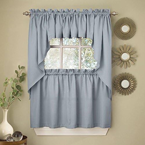Ribcord Solid Color Kitchen Tier Swag Valance Pair, 54W x 38L, Blue