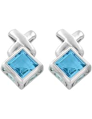2.4 Carats Blue Topaz 14 Karat White Gold Hugs Design Earrings