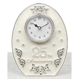 Jewel Rose 25th Silver Wedding Anniversary Ladies Oval Clock -