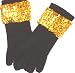Imported One Size Black Angora Gloves Reinforced By Nylon Fibers Hand Trimmed with Gold Sequin Ribbon