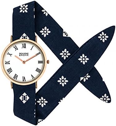 Rich Gone Broke Men or Women's Round Gold Stainless White dial Watch with Blue Fabric Band