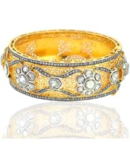 Rose Cut Diamond Bangle Bracelet 14kt Yellow Gold Vintage Style Silver Jewelry