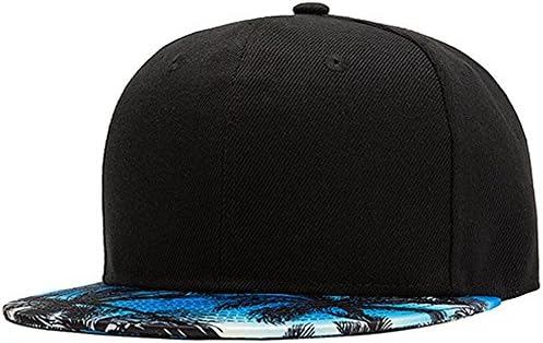 WELITY Men's Coconut Palm Floral Canvas Flat Panel Brim Snap Back Cap Hat Black