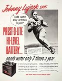 1951 Ad Prest-O-Lite Hi-Level Car Battery Ohio Chicago Bears Water Johnny Lujack - Original Print Ad