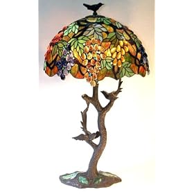 Leafs Grapes with Bird base tiffany Styled Table Lamp